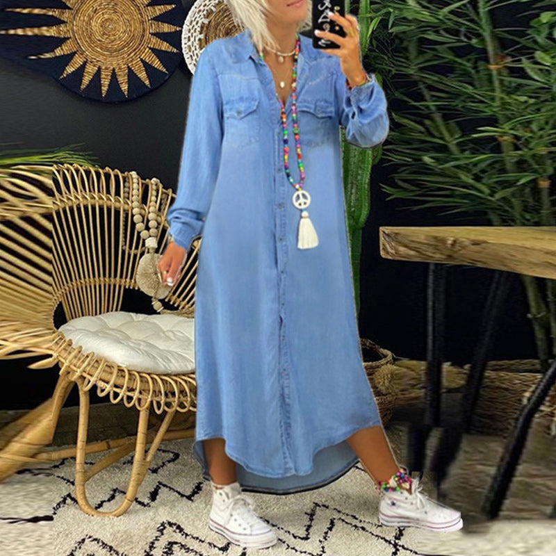 Lina™ - Long Sleeve Denim Maxi Dress
