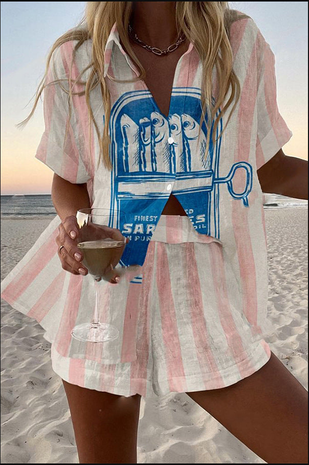Virelle – Short Summer Suit with Sardine Print