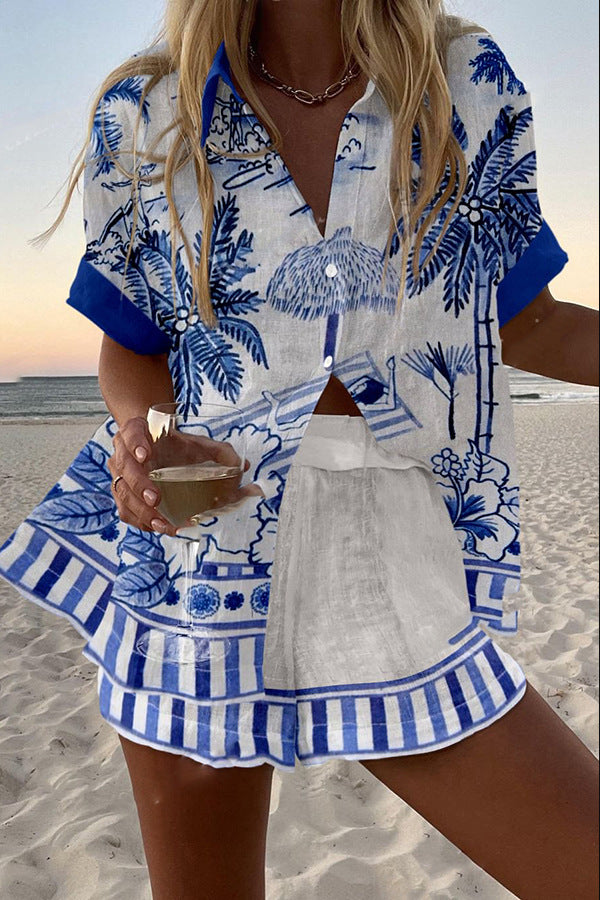 Zanika – Short Summer Suit with Palm Print