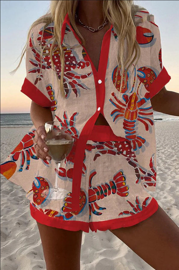 Daphara – Short Summer Suit with Lobster Print