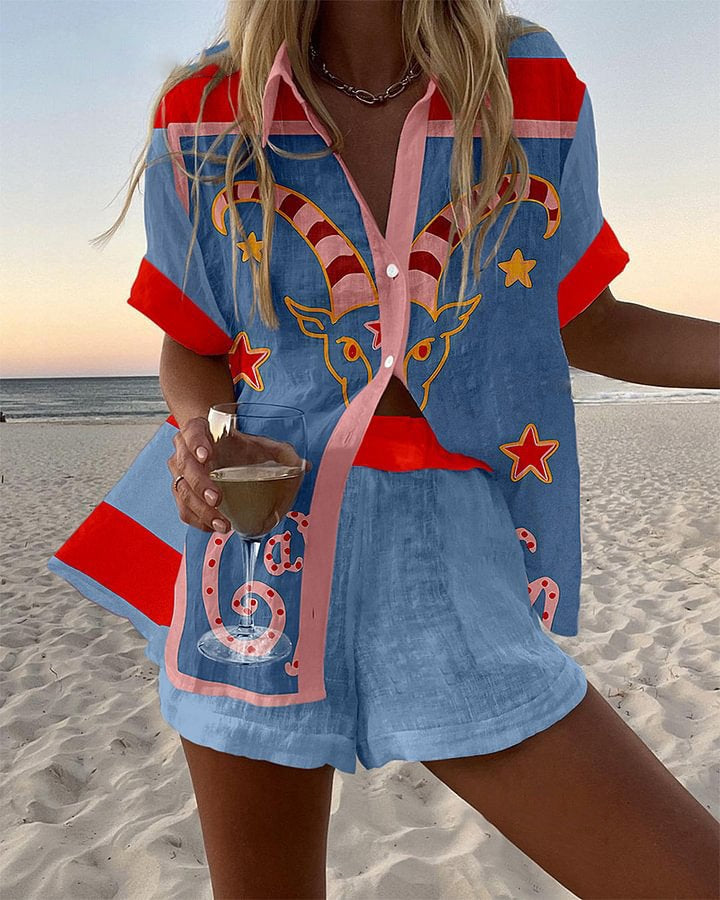 Jorelle – Short Summer Suit with Goat Print