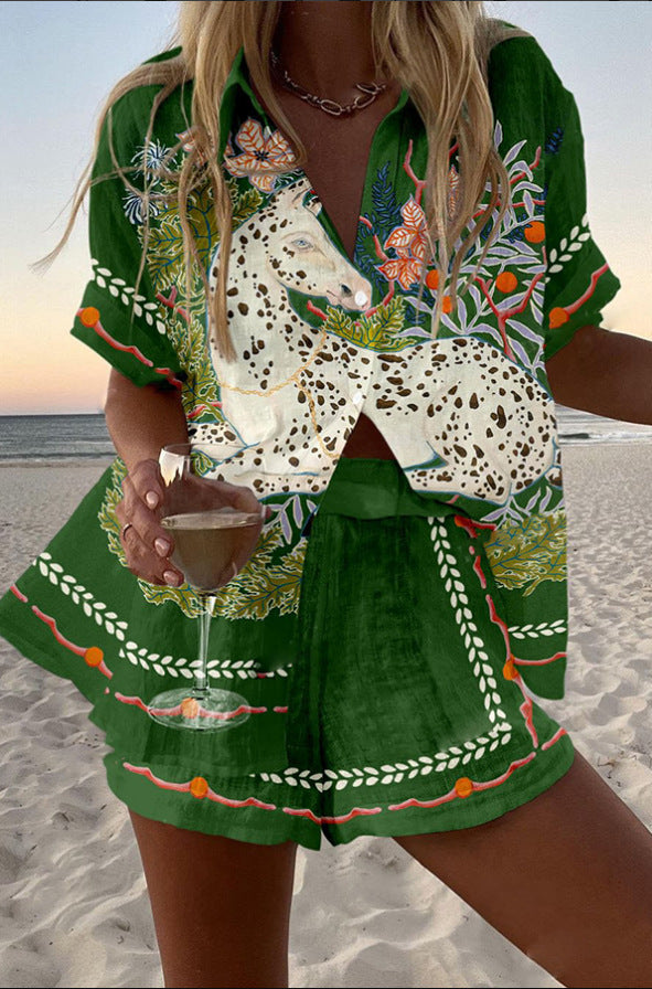 Alveria – Short Summer Suit with Horse Print