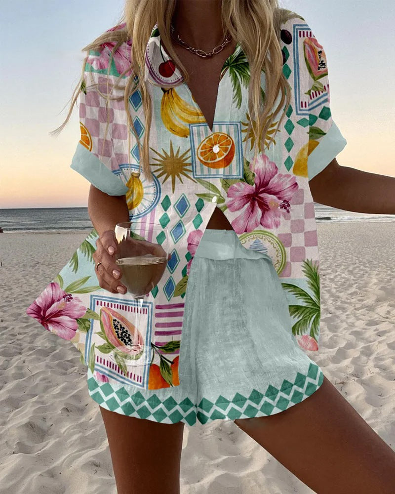 Solenne – Short Summer Suit with Fruit Print