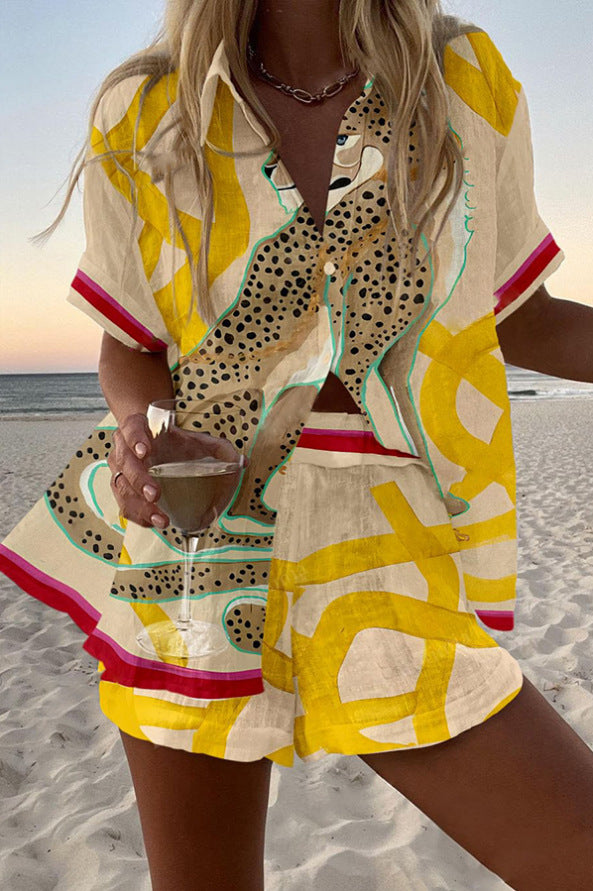 Thariel – Short Summer Suit with Cheetah Print