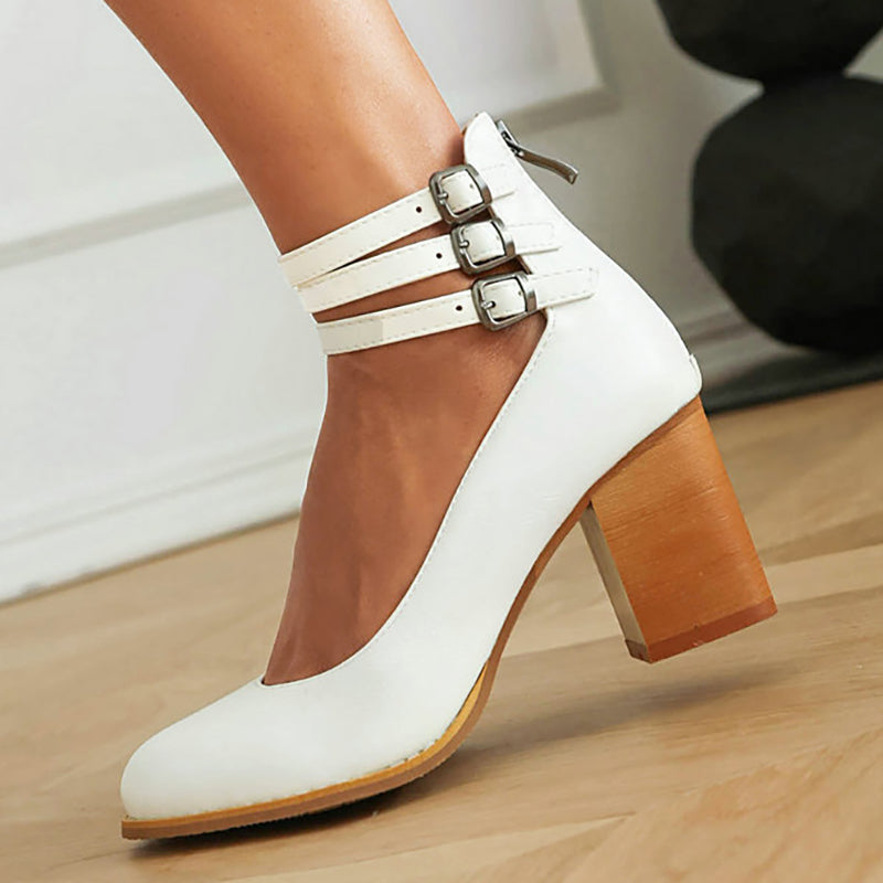 Caa™ | Smooth Leather Sandals with Ankle Strap and Wide Heel