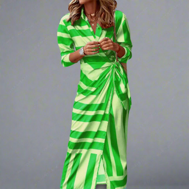 Helmine | Elegant Striped Midi Shirt Dress