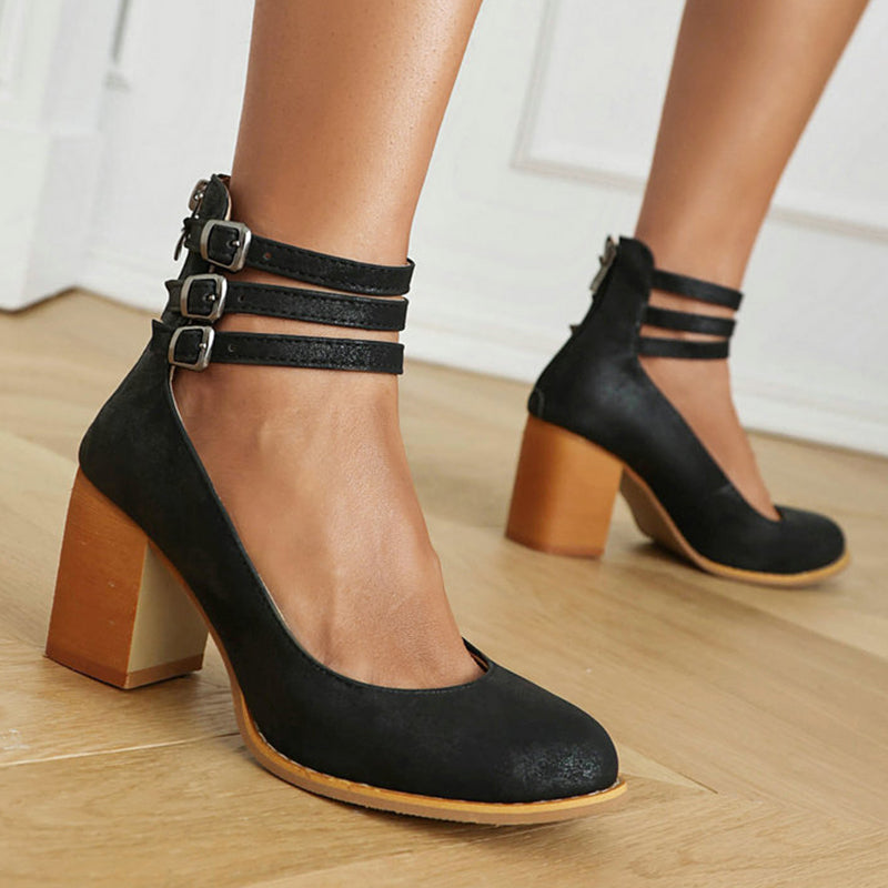 Caa™ | Smooth Leather Sandals with Ankle Strap and Wide Heel