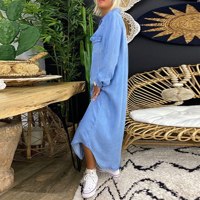 Lina™ - Long Sleeve Denim Maxi Dress