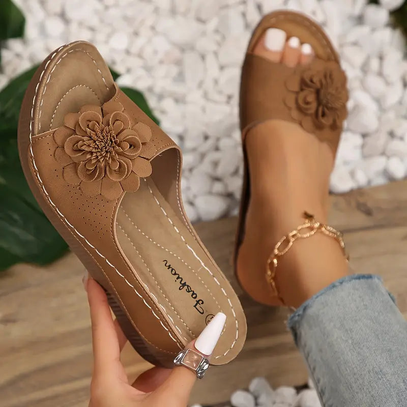 Indy™ | Stylish Floral Slip-On Wedge Sandals