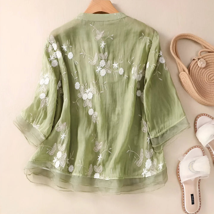 Arisa – Embroidered Sheer Button Blouse