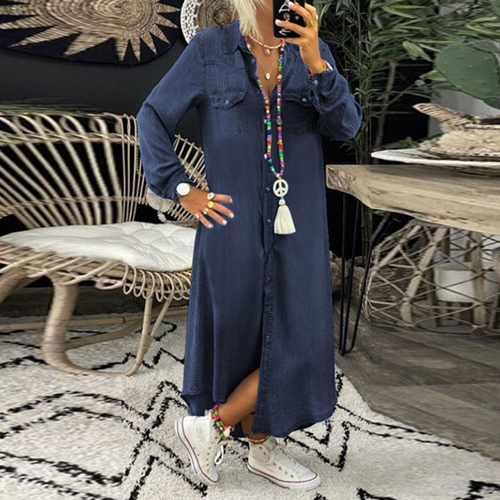 Lina™ - Long Sleeve Denim Maxi Dress