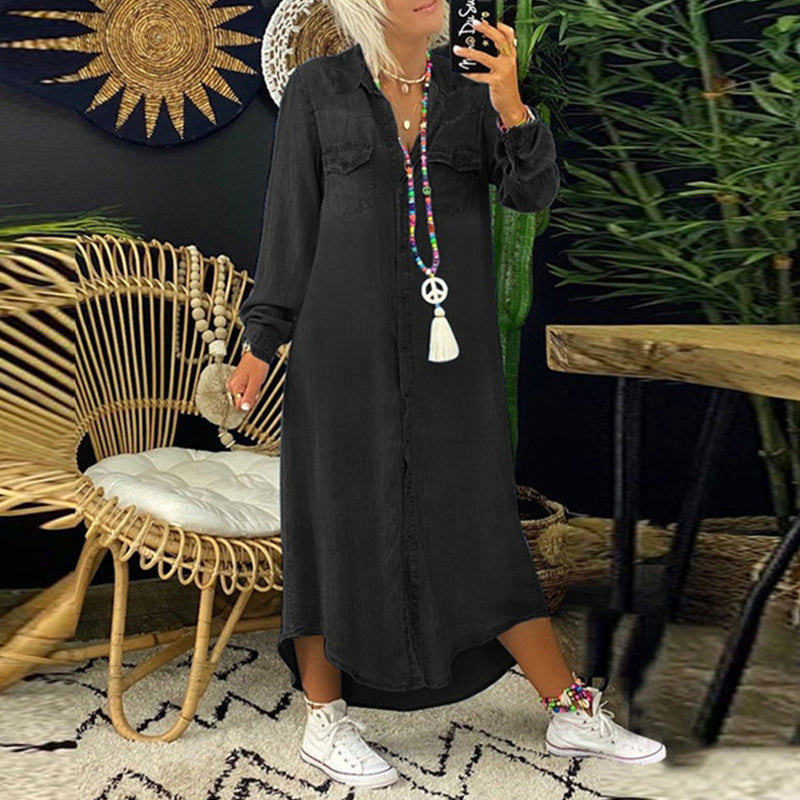 Lina™ - Long Sleeve Denim Maxi Dress