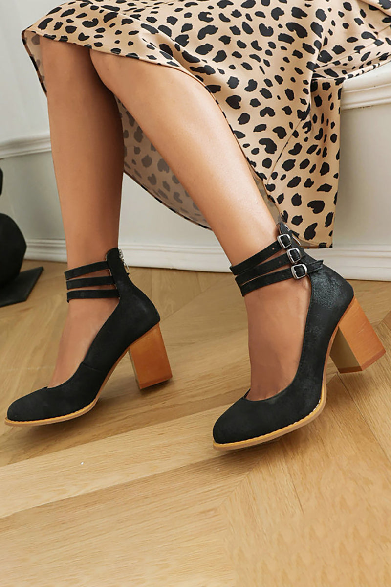 Caa™ | Smooth Leather Sandals with Ankle Strap and Wide Heel