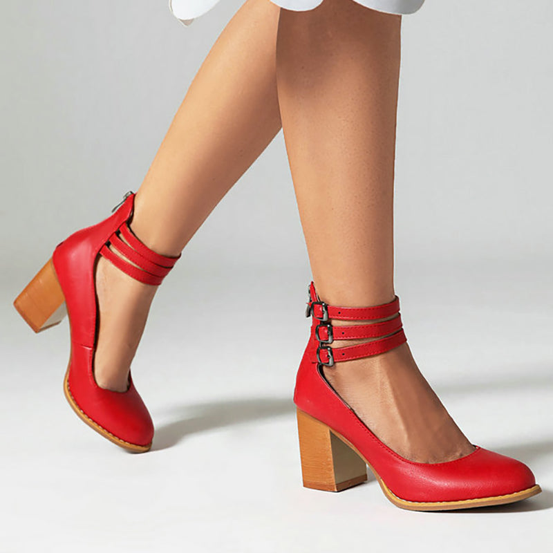 Caa™ | Smooth Leather Sandals with Ankle Strap and Wide Heel