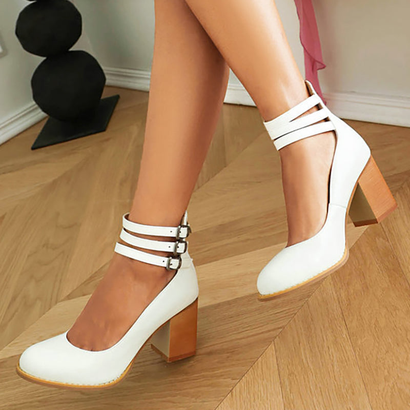 Caa™ | Smooth Leather Sandals with Ankle Strap and Wide Heel