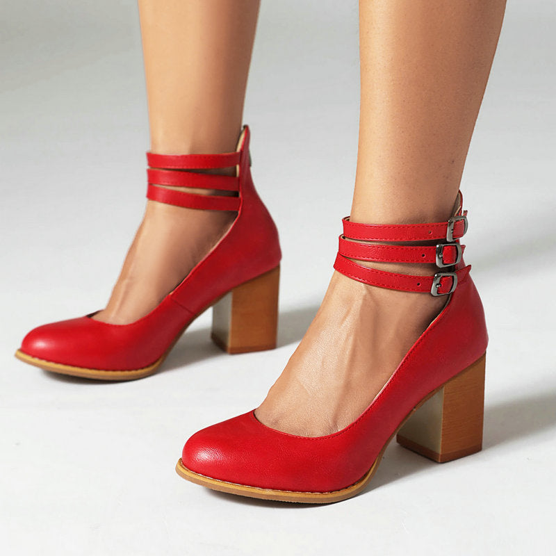 Caa™ | Smooth Leather Sandals with Ankle Strap and Wide Heel