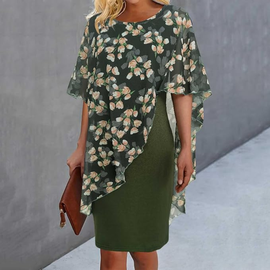 Margaret | Floral Sheer Capelet Dress