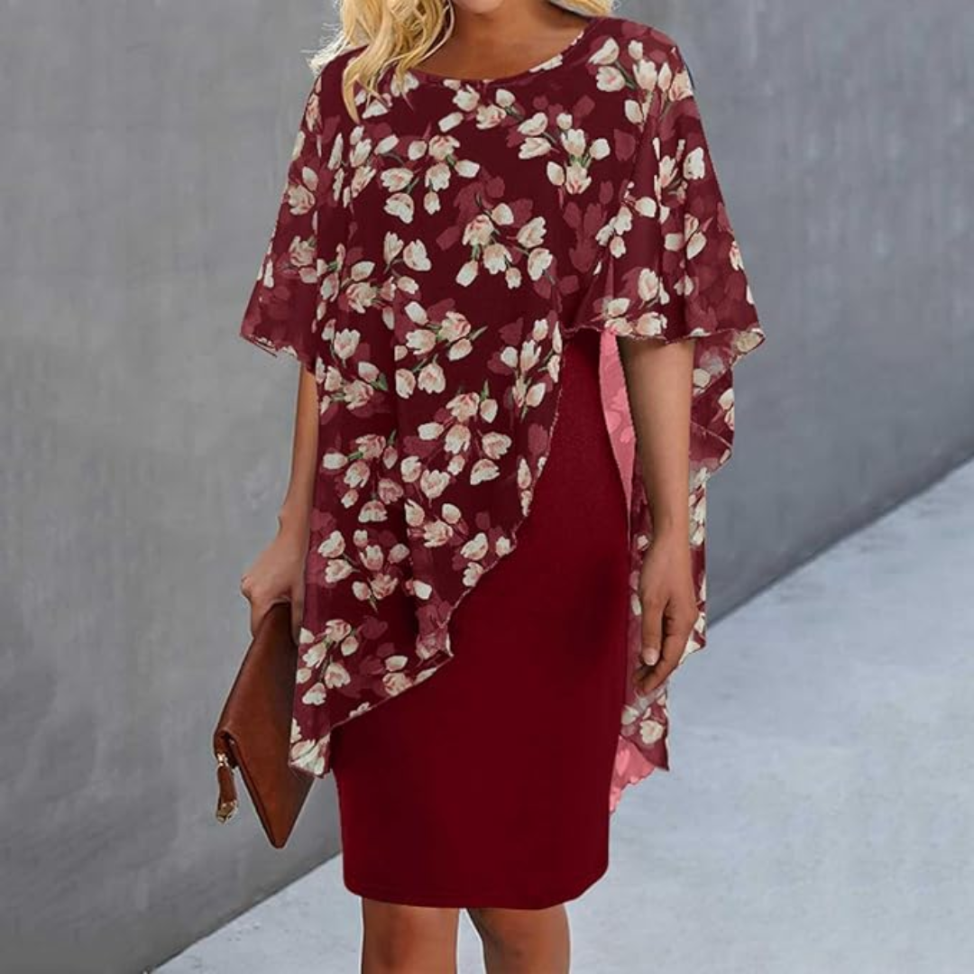 Margaret | Floral Sheer Capelet Dress