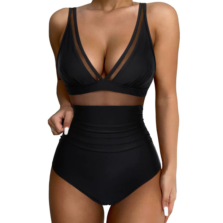 Jennie | Mesh-Detail Shaping Swim Bodysuit