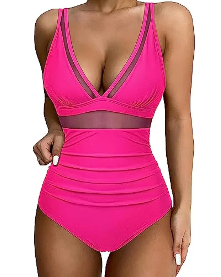Jennie | Mesh-Detail Shaping Swim Bodysuit