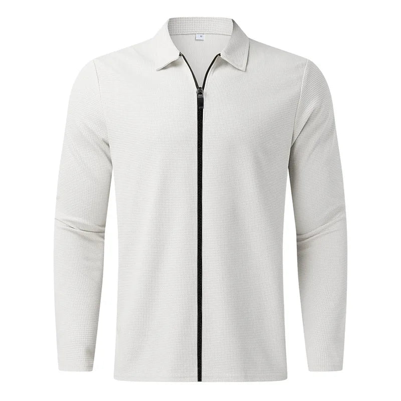 ZAVERO | Waffle Knitted Jacket with Zip