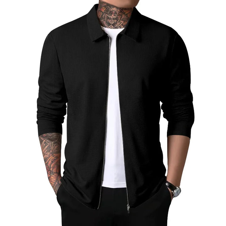 ZAVERO | Waffle Knitted Jacket with Zip