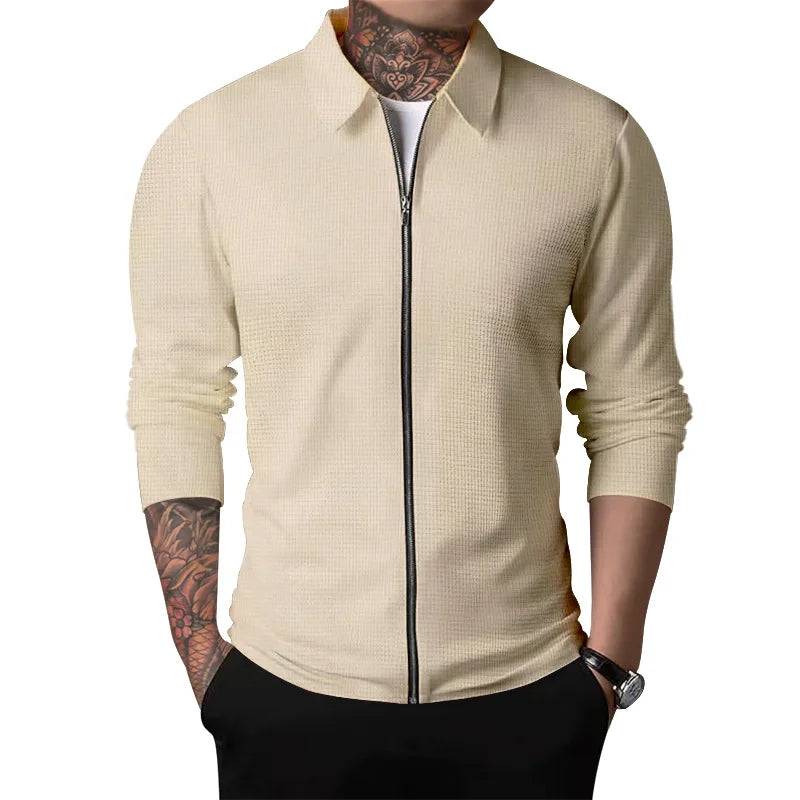 ZAVERO | Waffle Knitted Jacket with Zip