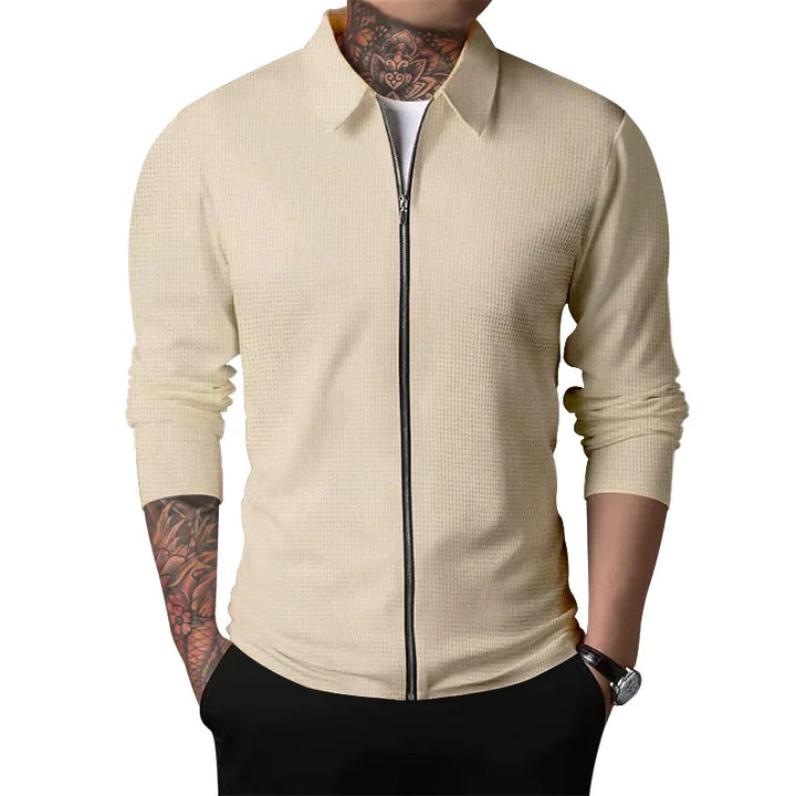 ZAVERO | Waffle Knitted Jacket with Zip
