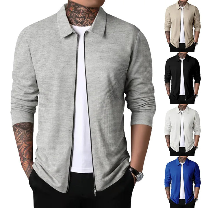 ZAVERO | Waffle Knitted Jacket with Zip