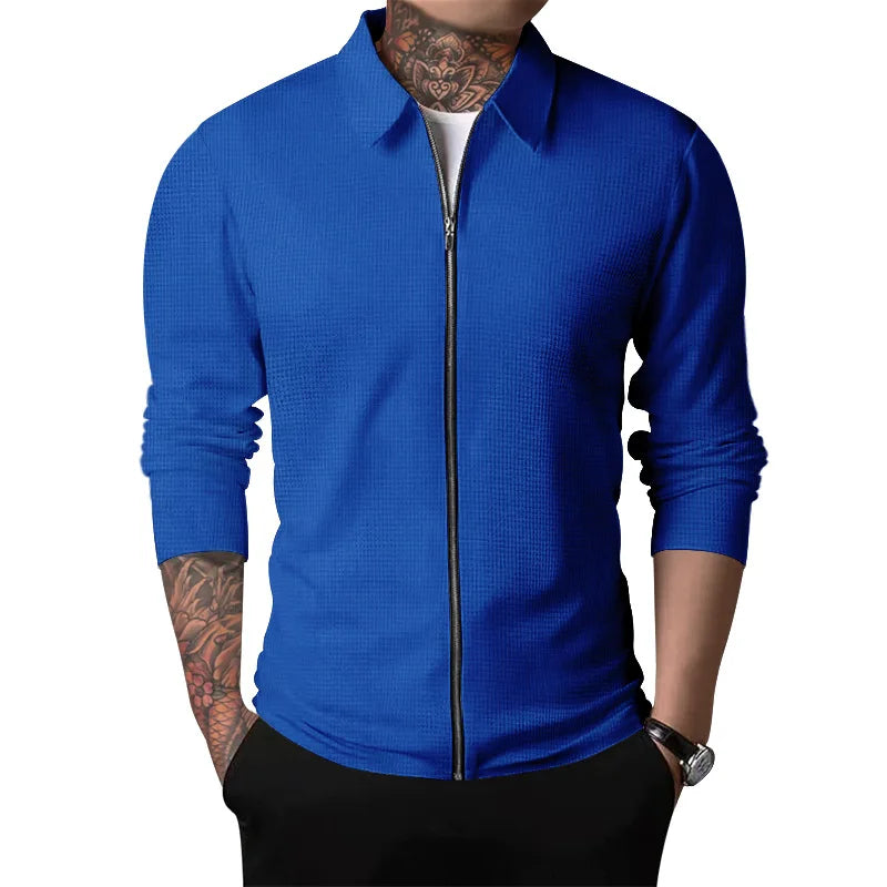 ZAVERO | Waffle Knitted Jacket with Zip