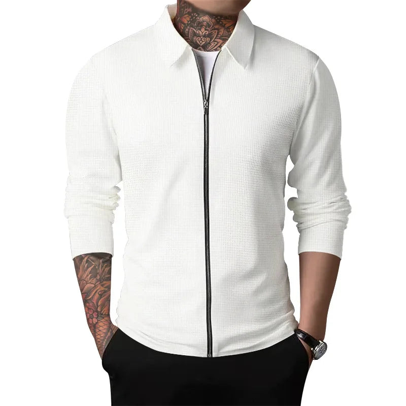 ZAVERO | Waffle Knitted Jacket with Zip