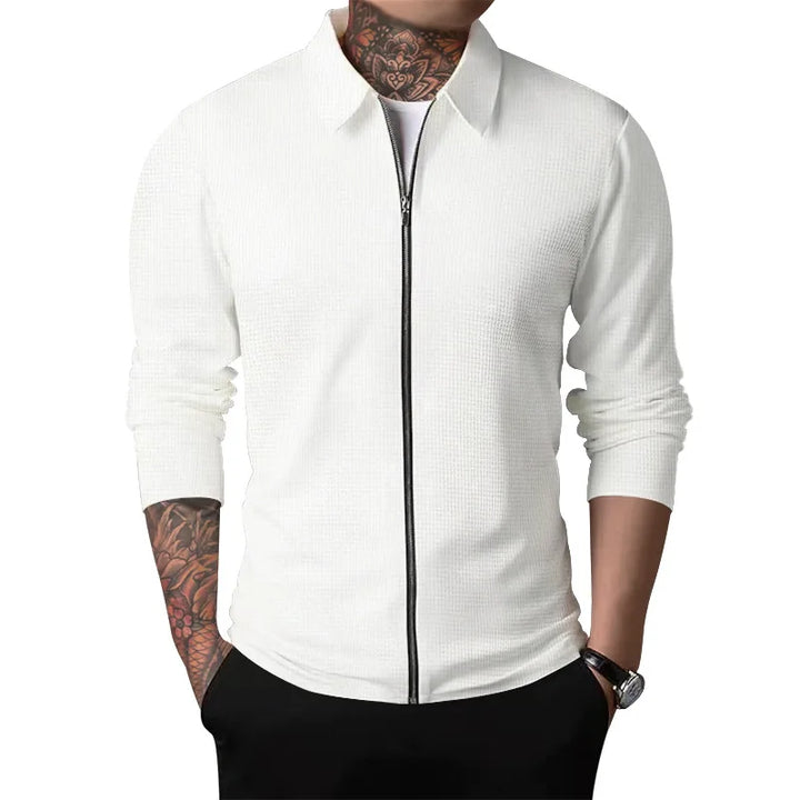 ZAVERO | Waffle Knitted Jacket with Zip