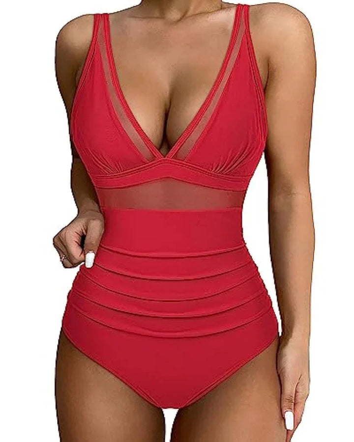 Jennie | Mesh-Detail Shaping Swim Bodysuit