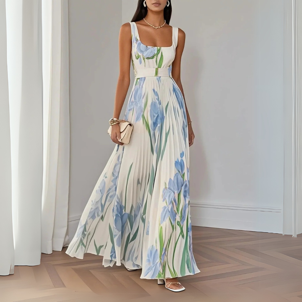 Nina - Stylish Long Pleated Floral Dress for Women