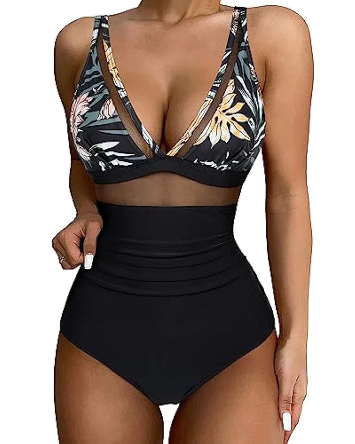 Jennie | Mesh-Detail Shaping Swim Bodysuit