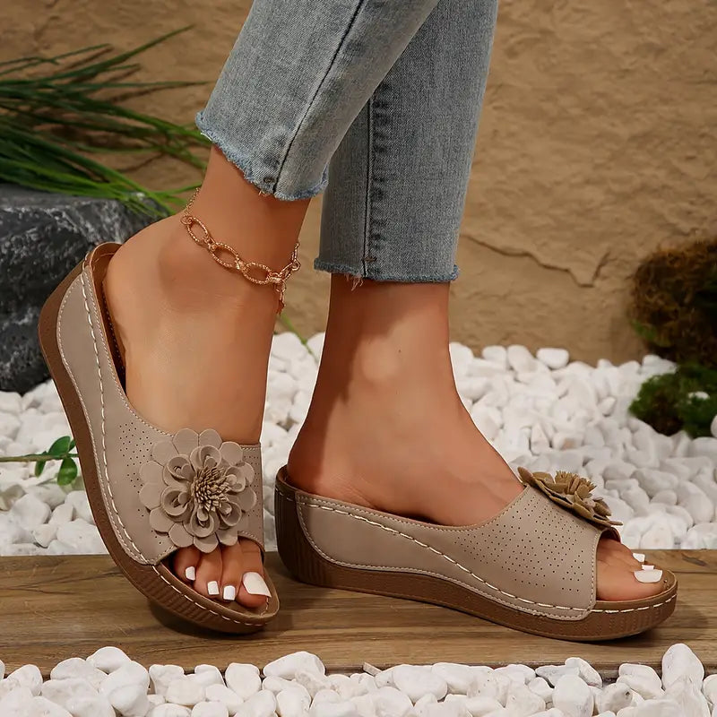Indy™ | Stylish Floral Slip-On Wedge Sandals