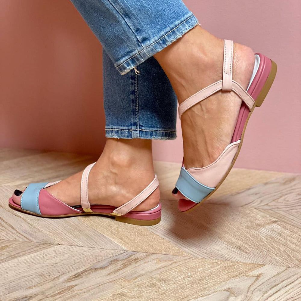 Ellela™ | Asymmetrical Pink Sandals with Colour Blocks