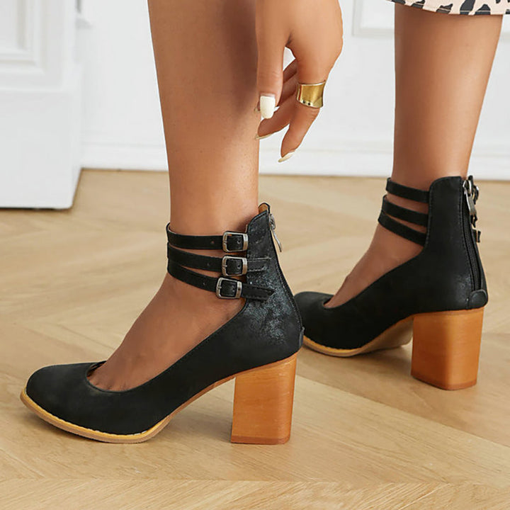Caa™ | Smooth Leather Sandals with Ankle Strap and Wide Heel