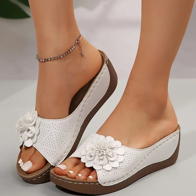 Indy™ | Stylish Floral Slip-On Wedge Sandals