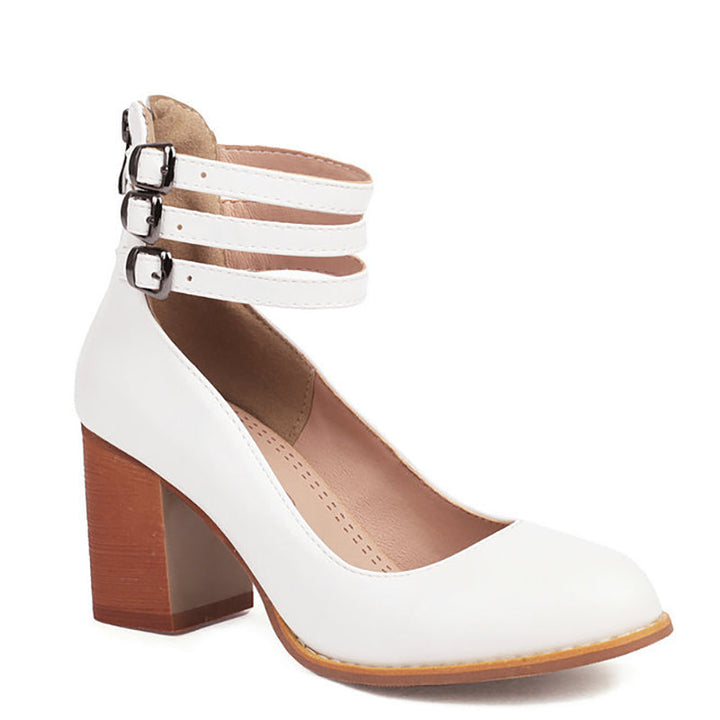 Caa™ | Smooth Leather Sandals with Ankle Strap and Wide Heel