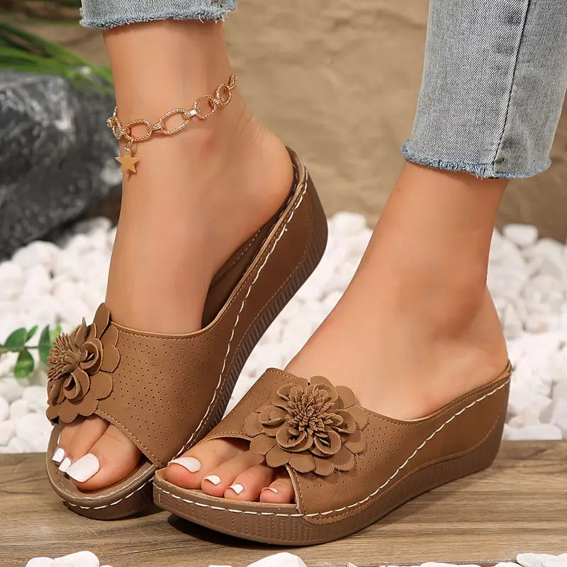 Indy™ | Stylish Floral Slip-On Wedge Sandals