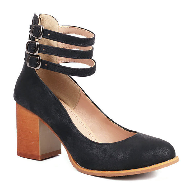 Caa™ | Smooth Leather Sandals with Ankle Strap and Wide Heel