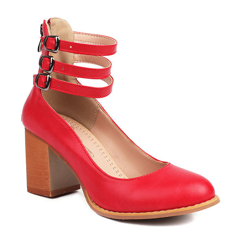 Caa™ | Smooth Leather Sandals with Ankle Strap and Wide Heel