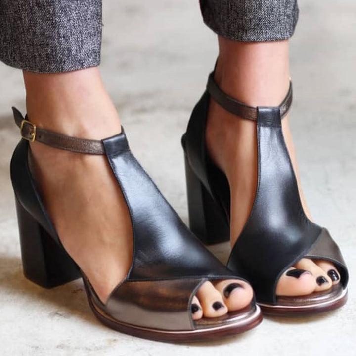 Anyao™ | Heeled Sandals with Open Toe in Black Patchwork
