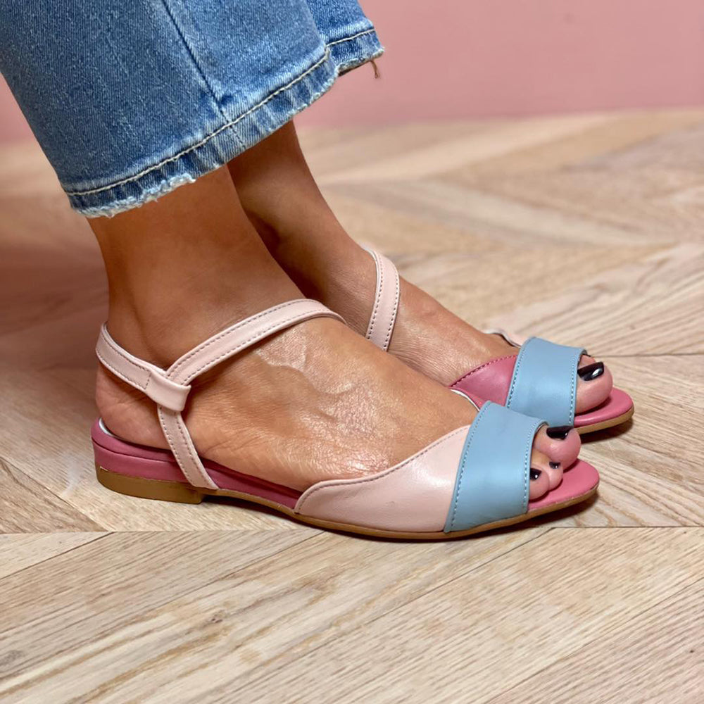 Ellela™ | Asymmetrical Pink Sandals with Colour Blocks