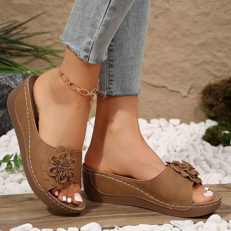Indy™ | Stylish Floral Slip-On Wedge Sandals