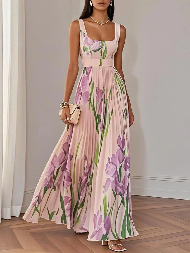 Nina - Stylish Long Pleated Floral Dress for Women