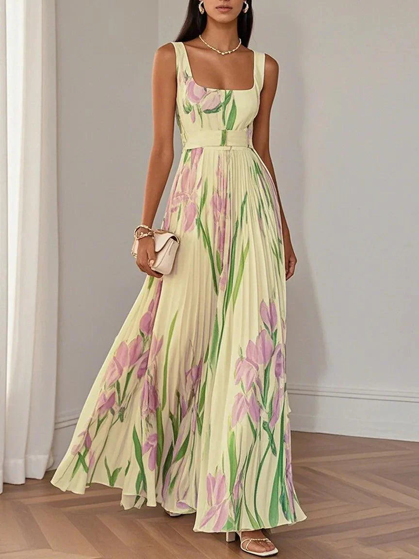 Nina - Stylish Long Pleated Floral Dress for Women