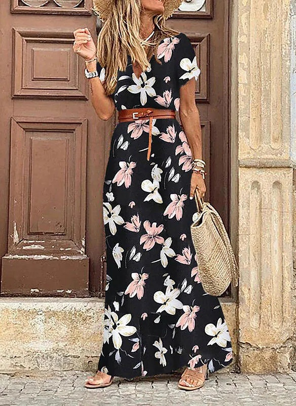Romy – Long Bohemian Dress with Gathered Waist