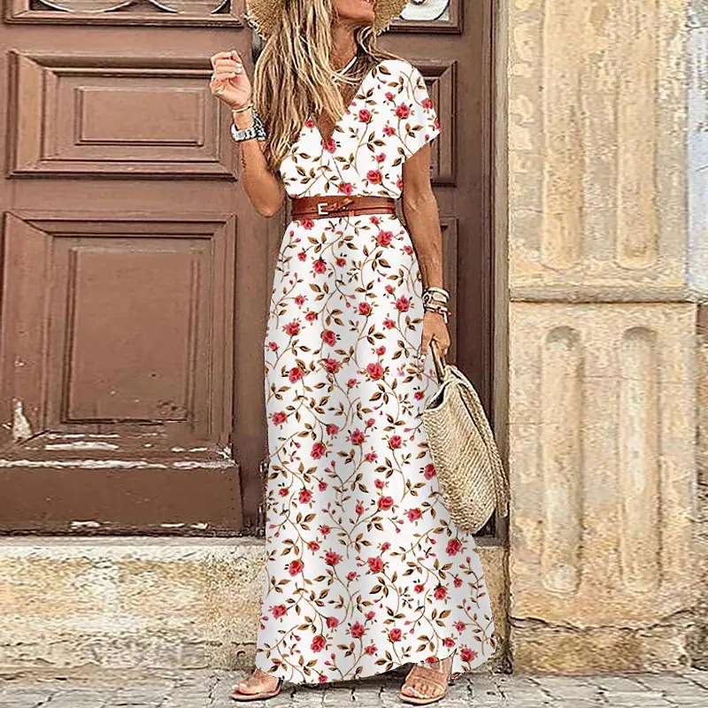 Romy – Long Bohemian Dress with Gathered Waist